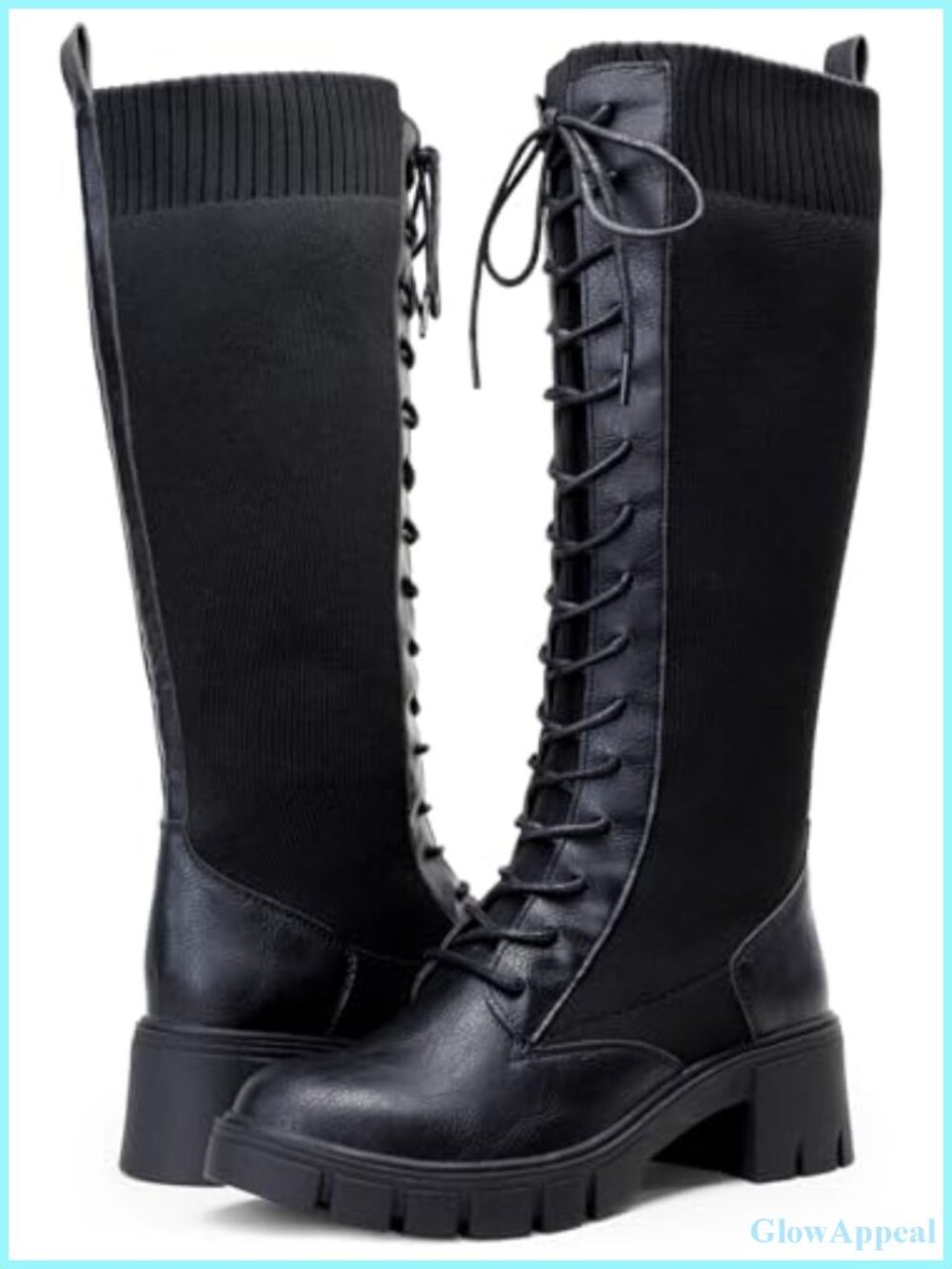 Women's Lace Up Platform Chunky Heel Knee High Combat Boots